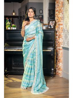 Maayavi - Blue Lagoon Saree with Unstitched Blouse