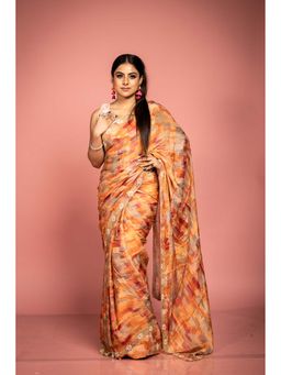 Maayavi - Orange Unevenly Even Saree with Unstitched Blouse