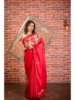 Maayavi - Red Aisha Saree with Unstitched Blouse