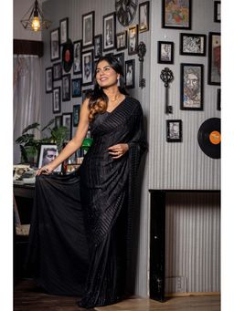 Maayavi - Black Swan Saree with Unstitched Blouse