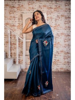 Maayavi - Blue Kamya Saree with Unstitched Blouse