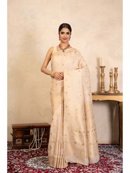 Zal from Benaras - Beige Pure Silk Banarasi Handloom Saree Without Blouse