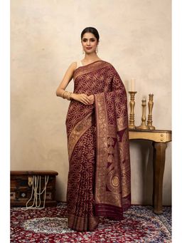 Zal from Benaras - Maroon Pure Silk Banarasi Handloom Saree Without Blouse
