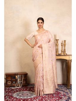 Zal from Benaras - Baby Pink Pure Silk Banarasi Handloom Saree Without Blouse