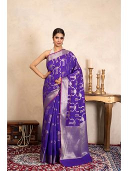 Zal from Benaras - Purple Pure Silk Banarasi Handloom Saree Without Blouse