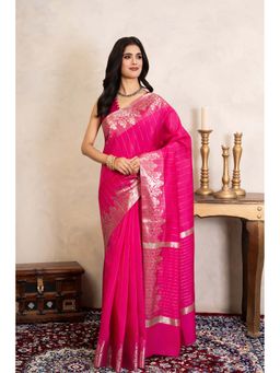 Zal from Benaras - Rani Pink Pure Silk Banarasi Handloom Saree Without Blouse