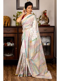 Maayavi - White Kadambini Saree with Unstitched Blouse