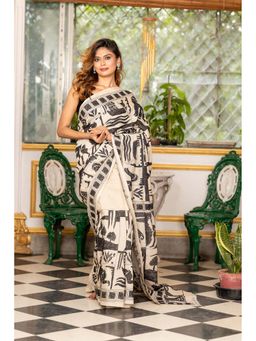 Maayavi - Beige Sahaj Path Saree with Unstitched Blouse