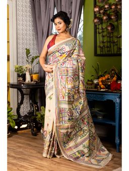 Maayavi - Beige Mrinmoyee Saree with Unstitched Blouse