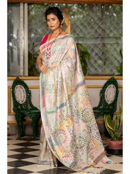 Maayavi - Off White Binodini Saree with Unstitched Blouse