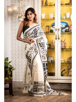 Maayavi - Off White Bhanumoti Saree with Unstitched Blouse