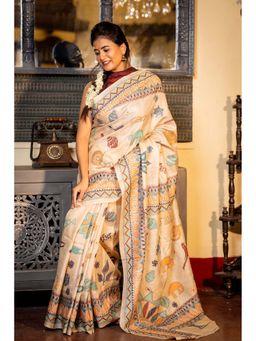 Maayavi - Beige Mrittika Saree with Unstitched Blouse