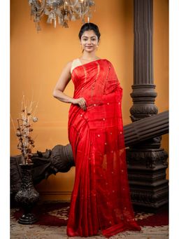 Maayavi - Red Aadya Saree with Unstitched Blouse