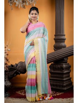 Maayavi - Multi-Colour Candy Floss Saree with Unstitched Blouse