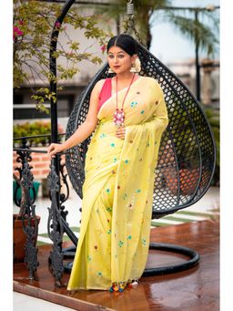 Maayavi - Yellow Poppins Saree with Unstitched Blouse