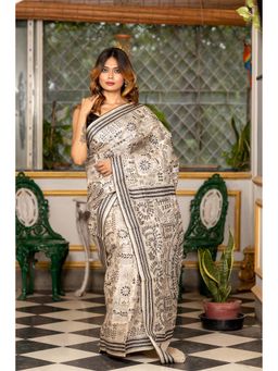 Maayavi - Beige Mriganayani Saree with Unstitched Blouse