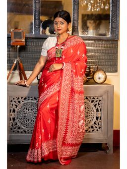 Maayavi - Red Raktokarabi Saree with Unstitched Blouse