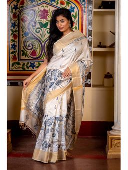 Maayavi - Off White Saroshi Saree with Unstitched Blouse