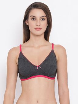 Clovia - Cotton Rich Solid Non-Padded Full Cup Wire Free Everyday Bra - Dark Grey