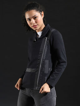 Campus Sutra - Black Women Solid Stylish Casual Jacket