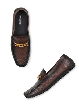 Imperio - Coffee Men Textured Leather Buckled Loafers