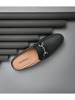 Imperio - Black Men Textured Leather Buckled Loafers