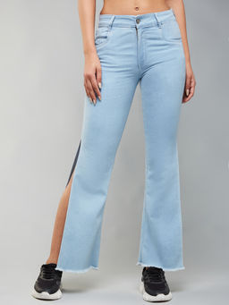 DOLCE CRUDO - Womens Light Blue Bootcut High Rise Clean Look Cropped Stretchable Denim Jeans