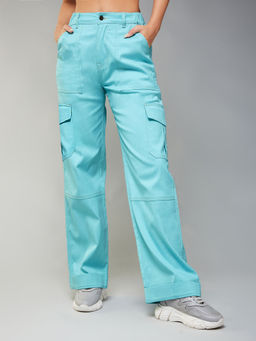 DOLCE CRUDO - Womens Turquoise Wide-Leg Clean Look Regular-Length Stretchable Denim Pants