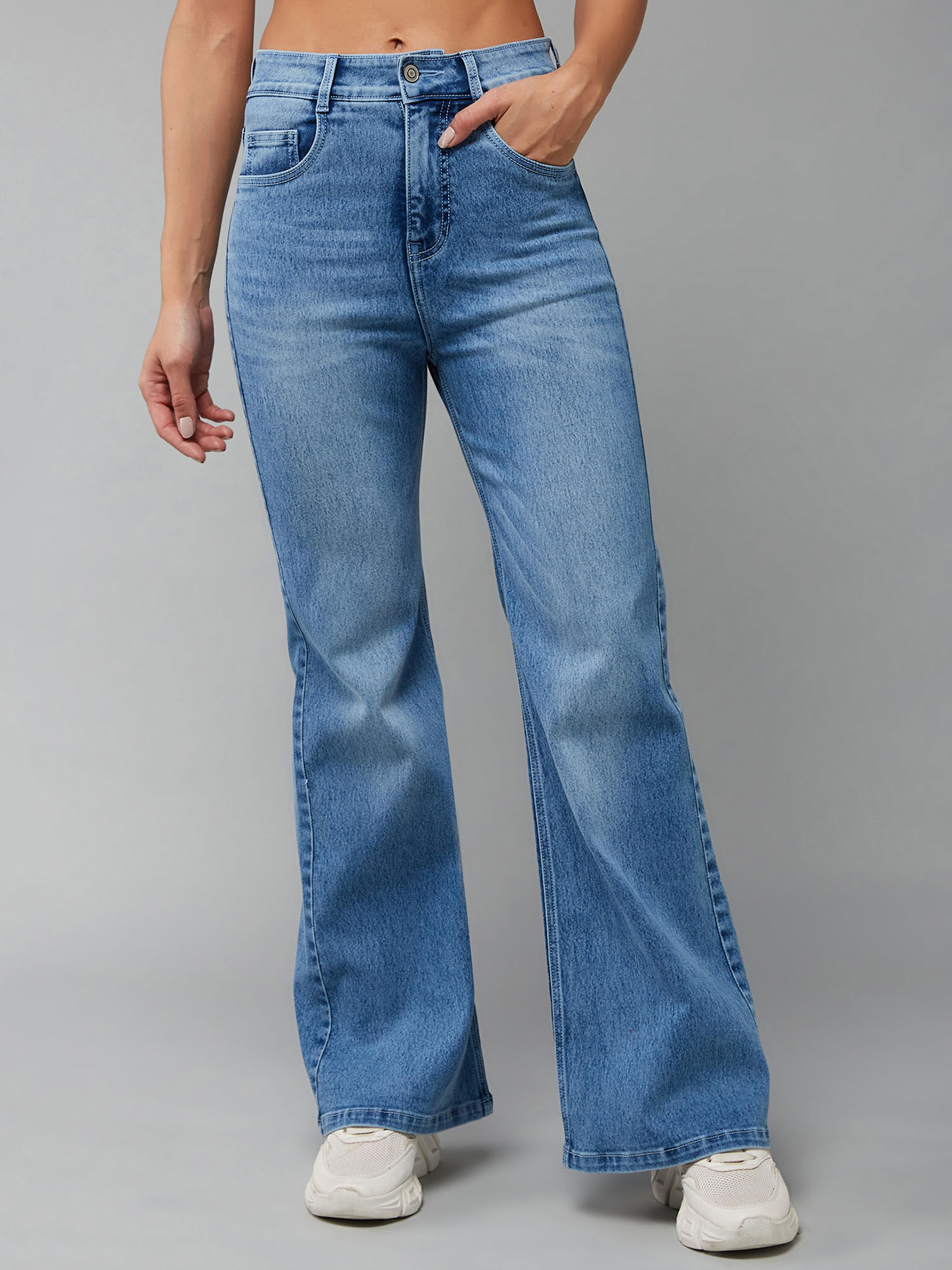 dolce crudo Women's Light Blue Wide-Leg High Rise Clean Look Shaping Denim Jeans-picture-11