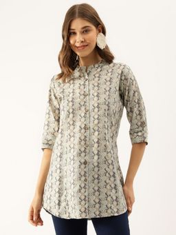 Divena - Sea Green Printed Chanderi Regular Top