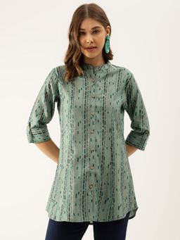 Divena - Green Printed Modal Chanderi Regular Fit Top