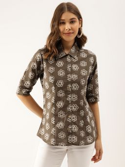 Divena - Floral Printed Cotton Shirt Type Top For Women