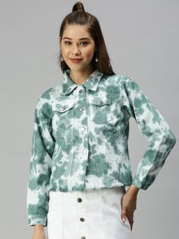 SHOWOFF - Women Spread Collar Long Sleeves White Tie and Dye Jacket