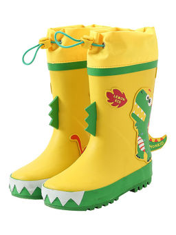Little Surprise Box - Yellow 3d Dino Waterproof Flex Rubber Rain Gumboots for Kids