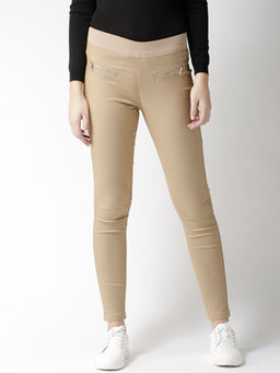 Xpose - Women Beige Solid High-Rise Treggings
