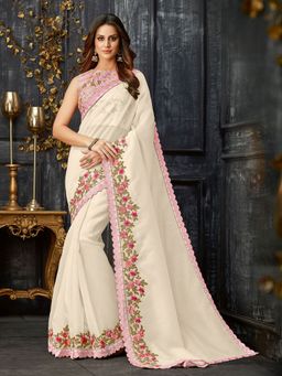 Odette - White Tissue Designer Saree with Unstitched Blouse