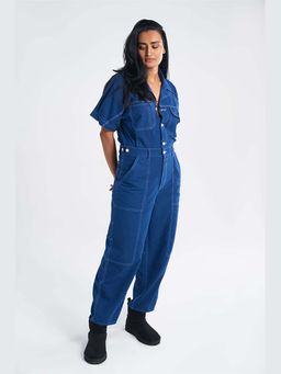 TERRA LUNA - Gili Blue Khadi Solid Jumpsuit