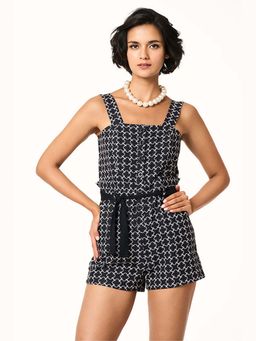 TERRA LUNA - Noa Black Monogram Printed Playsuit