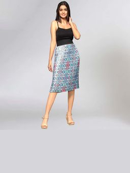 First Resort by Ramola Bachchan - Women Blue Geometric Pleated Skirt