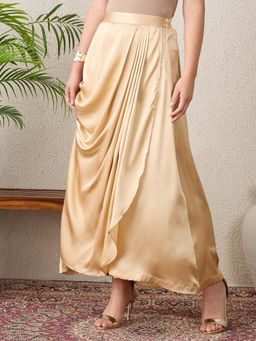 First Resort by Ramola Bachchan - Women Beige Pleated Long Skirt