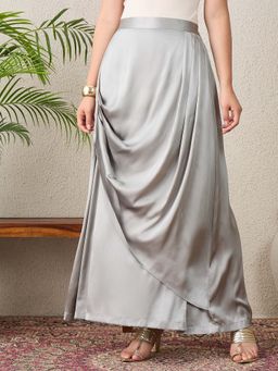 First Resort by Ramola Bachchan - Women Grey Pleated Long Skirt