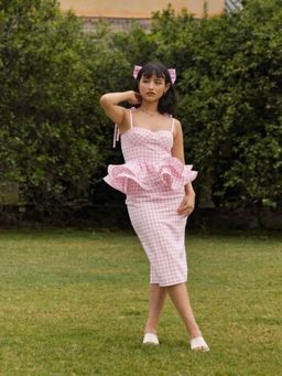 The Clothing Factory - Pink Gingham Checked Midi Skirt