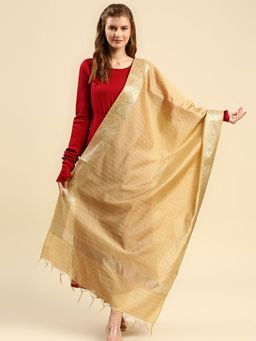 Dupatta Bazaar - Womens Gold Checked Banarasi Silk Dupatta