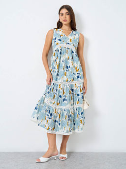 Styli - Women Off White Cotton V-Neck Dress