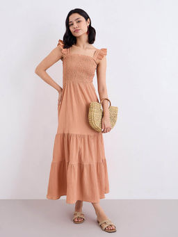 Styli - Women Rust Synthetic Shoulder Straps Dress