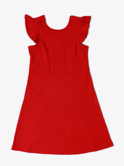 Tommy Hilfiger - Girls Red Cotton Round Neck Dress