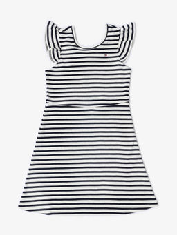 Tommy Hilfiger - Girls Off White Cotton Round Neck Dress