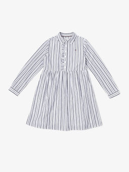 Tommy Hilfiger - Girls Navy Blue Cotton Collar Neck Dress