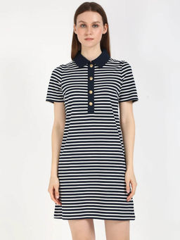 Tommy Hilfiger - Women Navy Blue Cotton Collar Neck Dress