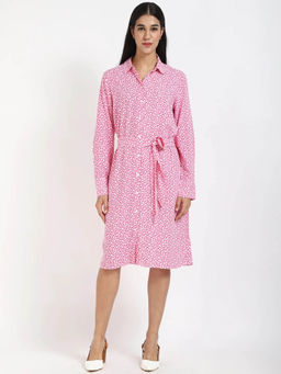 Tommy Hilfiger - Women Pink Viscose Collar Neck Dress with Belt